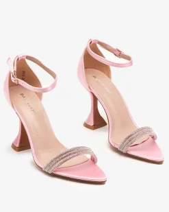New Różowe damskie sandałki na szpilce z ozdobnymi cyrkoniami Manestri Szpilki|Sandały Na Szpilce