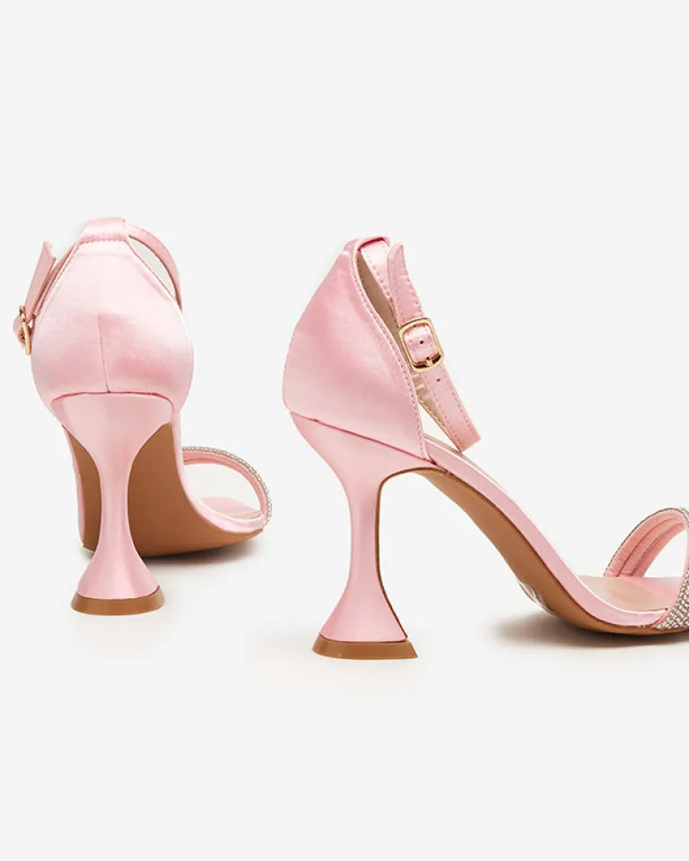 New Różowe damskie sandałki na szpilce z ozdobnymi cyrkoniami Manestri Szpilki|Sandały Na Szpilce