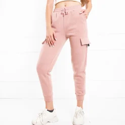 New Różowe damskie ocieplanie spodnie dresowe typu cargo Spodnie Cargo|Spodnie Dresowe