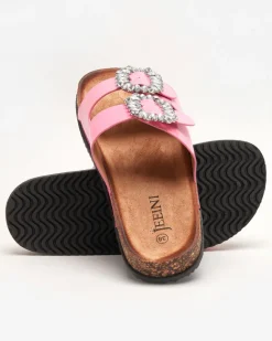 Hot Różowe damskie klapki ze zdobionymi klamerkami Olimika Klapki Płaskie