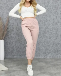 New Różowe materiałowe spodnie damskie Spodnie Materiałowe