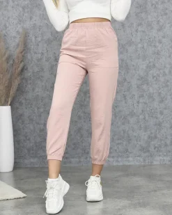 New Różowe materiałowe spodnie damskie Spodnie Materiałowe