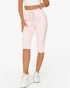 Best Różowe materiałowe spodenki damskie 3/4 Spodenki 3/4|Krótkie Spodenki