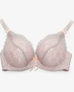 Różowo-szary koronkowy biustonosz damski Codzienne