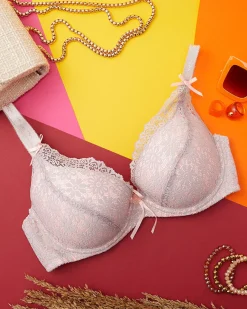 Różowo-szary koronkowy biustonosz damski Codzienne