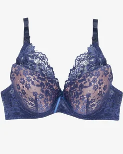 Sale Różowy biustonosz z granatową koronką Codzienne