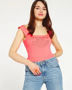 Best Różowy damski top z cyrkoniami Bluzki / Koszule / Koszulki