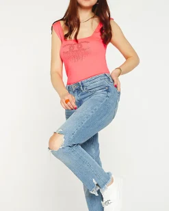 Best Różowy damski top z cyrkoniami Bluzki / Koszule / Koszulki