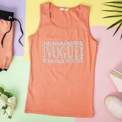 Discount Różowy damski top z cyrkoniami Bluzki / Koszule / Koszulki