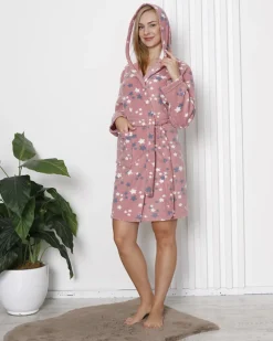 New Różowy damski szlafrok w gwiazdki Szlafroki