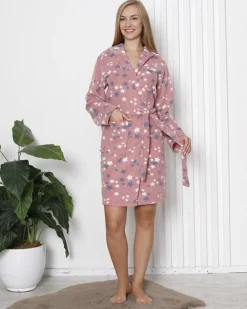 New Różowy damski szlafrok w gwiazdki Szlafroki