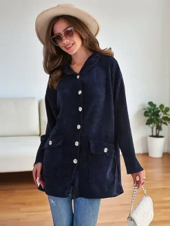 Best Rozpinany damski sweter ze złotymi guzikami oversize Swetry