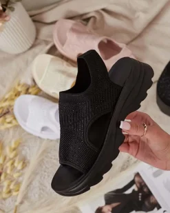 New Sandałki damskie z cholewką i cyrkoniami Alebin Sandały Płaskie