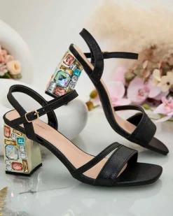 Discount Sandały damskie na słupku z kryształkami Solepte Buty Na Wielkie Wyjście|Sandały Na Słupku