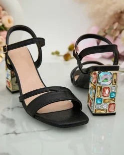 Discount Sandały damskie na słupku z kryształkami Solepte Buty Na Wielkie Wyjście|Sandały Na Słupku