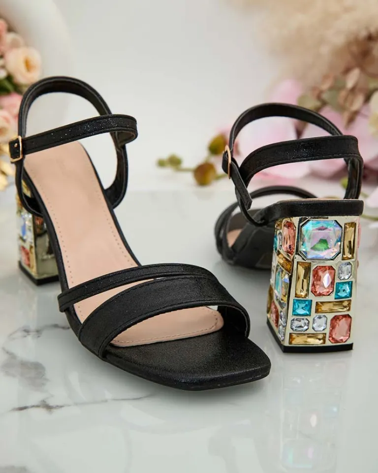 Discount Sandały damskie na słupku z kryształkami Solepte Buty Na Wielkie Wyjście|Sandały Na Słupku