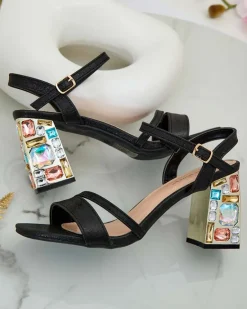 Discount Sandały damskie na słupku z kryształkami Solepte Buty Na Wielkie Wyjście|Sandały Na Słupku