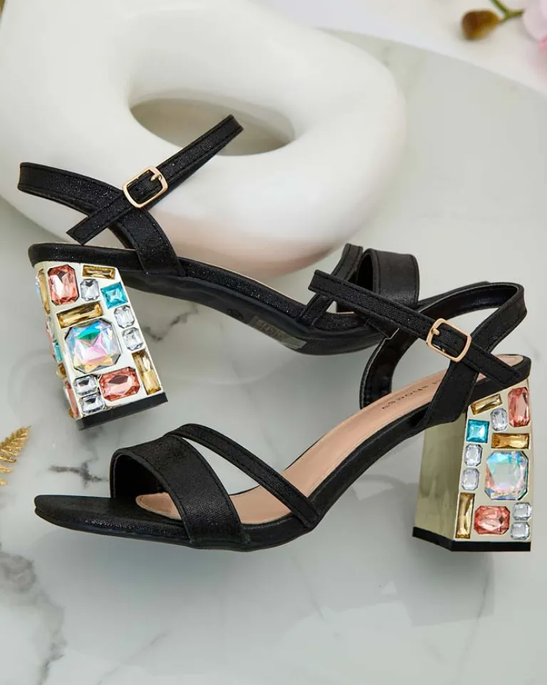 Discount Sandały damskie na słupku z kryształkami Solepte Buty Na Wielkie Wyjście|Sandały Na Słupku