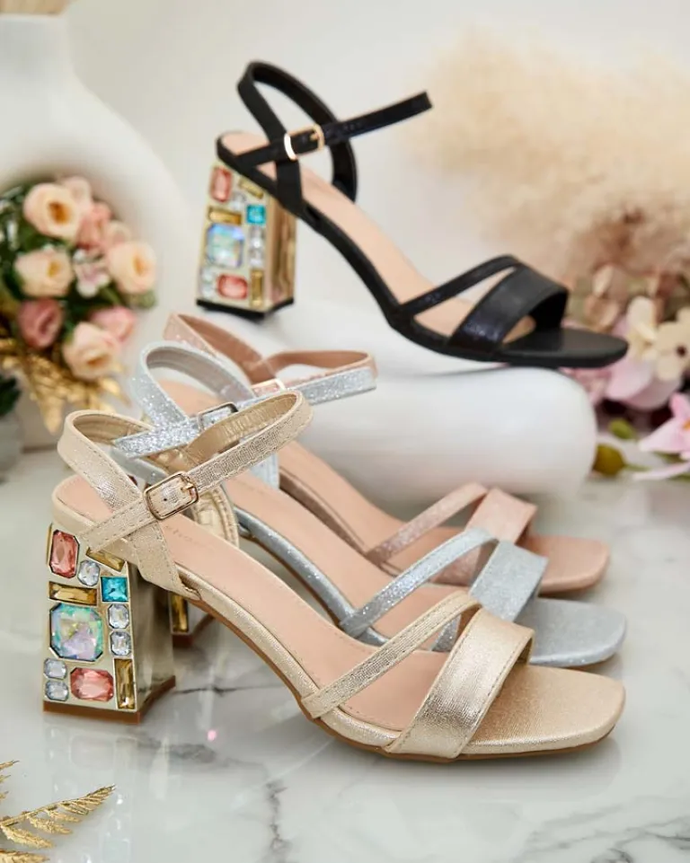 Discount Sandały damskie na słupku z kryształkami Solepte Buty Na Wielkie Wyjście|Sandały Na Słupku