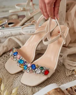 Clearance Sandały damskie na słupku z kryształkami Osdar Buty Na Wielkie Wyjście|Sandały Na Słupku