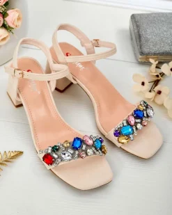 Clearance Sandały damskie na słupku z kryształkami Osdar Buty Na Wielkie Wyjście|Sandały Na Słupku