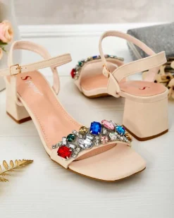 Clearance Sandały damskie na słupku z kryształkami Osdar Buty Na Wielkie Wyjście|Sandały Na Słupku