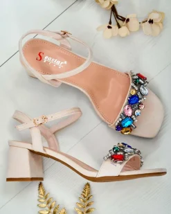 Clearance Sandały damskie na słupku z kryształkami Osdar Buty Na Wielkie Wyjście|Sandały Na Słupku