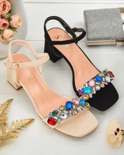 Clearance Sandały damskie na słupku z kryształkami Osdar Buty Na Wielkie Wyjście|Sandały Na Słupku