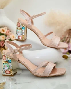 Discount Sandały damskie na słupku z kryształkami Solepte Buty Na Wielkie Wyjście|Sandały Na Słupku