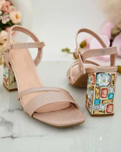 Discount Sandały damskie na słupku z kryształkami Solepte Buty Na Wielkie Wyjście|Sandały Na Słupku