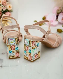 Discount Sandały damskie na słupku z kryształkami Solepte Buty Na Wielkie Wyjście|Sandały Na Słupku