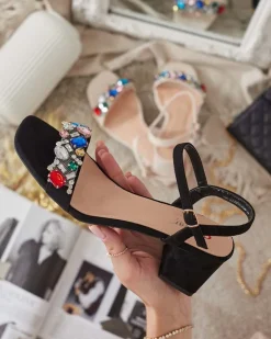 Outlet Sandały damskie na słupku z kryształkami Osdar Buty Na Wielkie Wyjście|Sandały Na Słupku