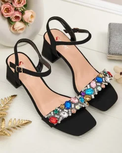 Outlet Sandały damskie na słupku z kryształkami Osdar Buty Na Wielkie Wyjście|Sandały Na Słupku