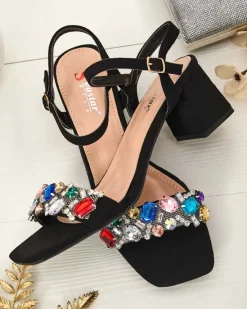 Outlet Sandały damskie na słupku z kryształkami Osdar Buty Na Wielkie Wyjście|Sandały Na Słupku