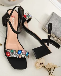 Outlet Sandały damskie na słupku z kryształkami Osdar Buty Na Wielkie Wyjście|Sandały Na Słupku