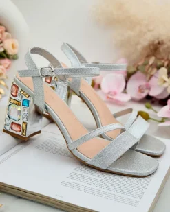 Best Sandały damskie na słupku z kryształkami Solepte Buty Na Wielkie Wyjście|Sandały Na Słupku