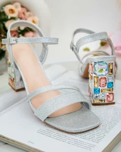 Best Sandały damskie na słupku z kryształkami Solepte Buty Na Wielkie Wyjście|Sandały Na Słupku