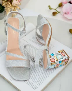 Best Sandały damskie na słupku z kryształkami Solepte Buty Na Wielkie Wyjście|Sandały Na Słupku