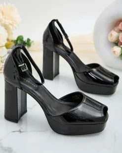 Sale Sandały damskie na słupku lakierowane Lefeyoa Buty Na Wielkie Wyjście|Sandały Na Słupku