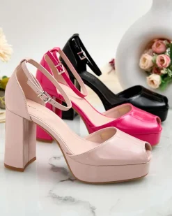 Sale Sandały damskie na słupku lakierowane Lefeyoa Buty Na Wielkie Wyjście|Sandały Na Słupku