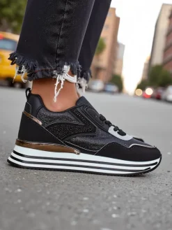 Best Sneakersy damskie z brokatem Borovis Damskie Sneakersy