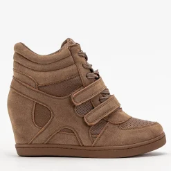 New Sneakersy dziewczęce brązowe na krytym koturnie Janomi Dziewczęce