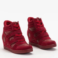 Discount Sneakersy dziewczęce bordowe na krytym koturnie Janomi Dziewczęce