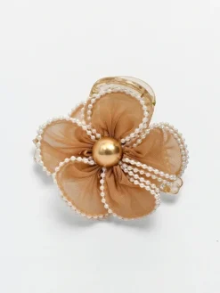 Best Spinka do włosów z perłami i kwiatem z tiulu Damskie Akcesoria Do Włosów