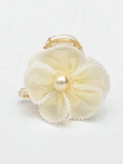 Best Spinka do włosów z perłami i kwiatem z tiulu Damskie Akcesoria Do Włosów
