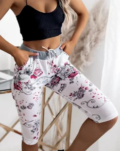 Outlet Spodenki damskie biało- różowe o długości 3/4 Spodenki 3/4|Krótkie Spodenki