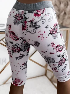 Outlet Spodenki damskie biało- różowe o długości 3/4 Spodenki 3/4|Krótkie Spodenki