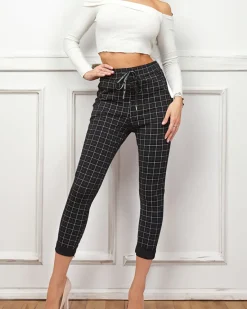 Outlet Spodnie damskie w kratę Spodnie Materiałowe