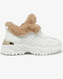 Sportowe białe buty damskie z futerkiem Flixis Damskie Śniegowce|Ocieplane