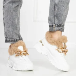 Sportowe białe buty damskie z futerkiem Flixis Damskie Śniegowce|Ocieplane